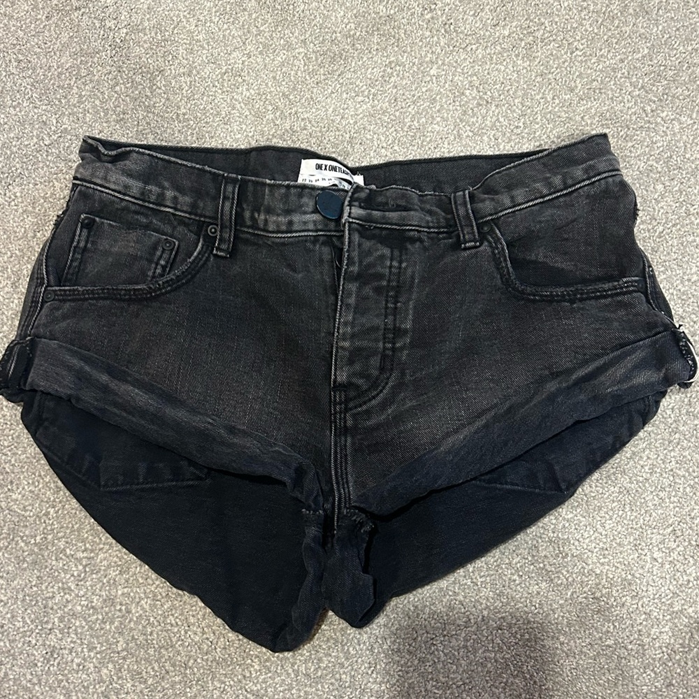 One Teaspoon | Low Waist Black Denim Bandit Shorts | Size 28